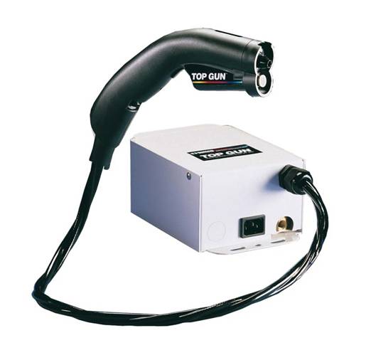 Topgun static removal gun used in flock processes